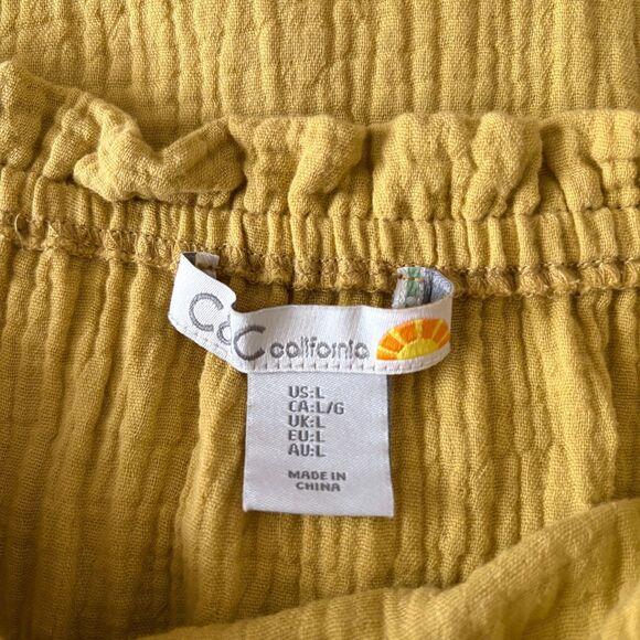 C&C California Off Shoulder Blouse Long Sleeve Cotton Gauze Yellow Size Large - Picture 3 of 4